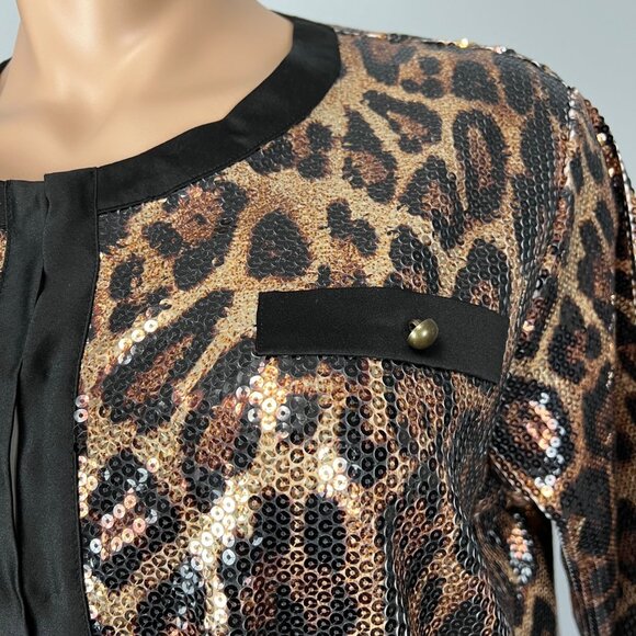 Michael Simon Womens Plus Leopard Print Sequin Jacket Hook Front Closure size 2X - Picture 3 of 14